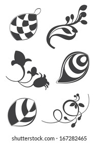 Floral vector elements in various styles for decoration and ornament