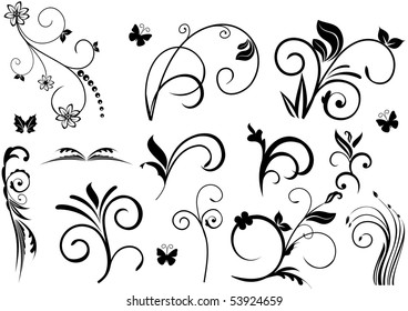 Floral vector elements in various styles. Vector