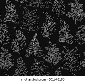 Floral vector ferns pattern. Hand drawn botanical texture. Decorative graphic background