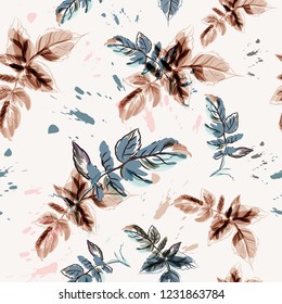 Floral vector flower pattern with watercolor leaves