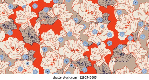 floral vector, flowers pattern ornament retro
