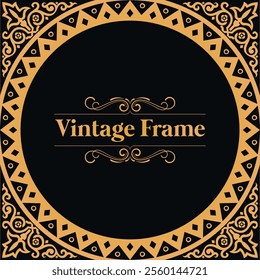 Floral vector frame with Antique Turkish Arabesque motif in golden floral pattern. | Luxury Floral Frame | Beautiful decorative material with a sense of quality. Premium greeting card. Ticket design. 