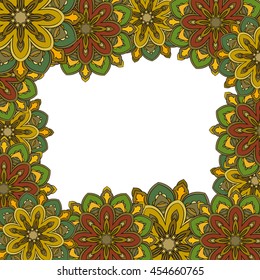 Floral vector frame background with colorful mandala flowers