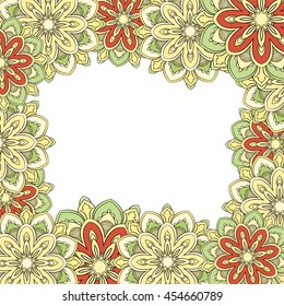 Floral vector frame background with colorful mandala flowers