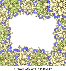 Floral vector frame background with colorful mandala flowers