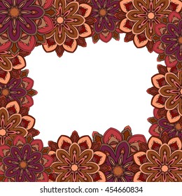 Floral vector frame background with colorful mandala flowers