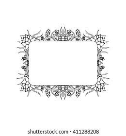 Floral vector frame black and white. Vintage ornament greeting card template. Retro wedding invitations design and place for text. Flower decor