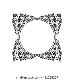 Floral vector frame black and white. Vintage ornament greeting card template. Retro wedding invitations design and place for text. Flower decor