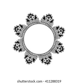 Floral vector frame black and white. Vintage ornament greeting card template. Retro wedding invitations design and place for text. Flower decor