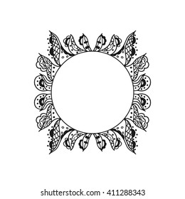Floral vector frame black and white. Vintage ornament greeting card template. Retro wedding invitations design and place for text. Flower decor