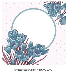 Floral vector frame. Blue flower on retro background. Vector illustration. Happy birthday cards or Ideal for Save The Date, baby shower, mothers day, valentines day, birthday cards, invitations.