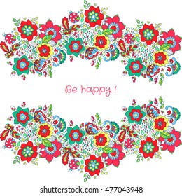 Floral vector frame. Composition with flowers. Colorful background with place for your text. Card with abstract blooming elements.