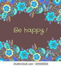 Floral vector frame. Composition with flowers.Colorful background with place for your text. 