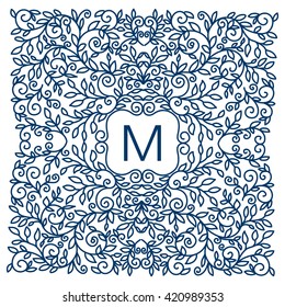 Marco vectorial floral con espacio de copia para texto en estilo mono-línea de moda. Elemento de diseño monográfico