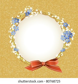 Floral vector frame with Forget-me-not, butterflies and ribbon bow