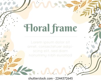 Floral vector frame with green and yellow leaves on textured background