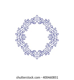 Floral vector frame with leaves, circle, line design