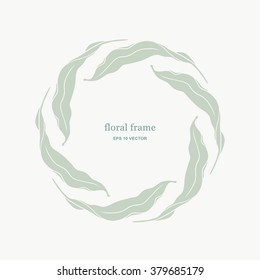 Floral vector frame with leaves silhouettes. Unique decoration for greeting card, wedding invitation, save the date. Isolated floral design. Decorative leaves with space for your text