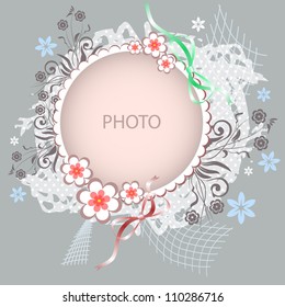 Floral vector frame on grey background. Grouped for easy editing. May be used for invitations or announcements.