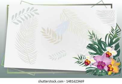 Floral vector frame with orchid and garden flowers - เวกเตอร์