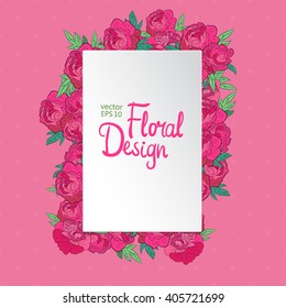 Floral vector frame. Pink peonies and place for your text.