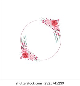 floral vector frame in pink and red