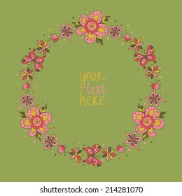 Floral vector frame with place for your text.Can be used as creating card, invitation card for wedding,birthday and other  holiday background