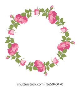 Floral vector frame with roses. Hand drawn vector illustration in romantic style.