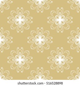Floral vector glden and white ornament. Seamless abstract classic pattern with flowers