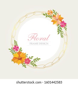 
Floral vector with gold frame and Beautiful wreath floral plants, isolated, editable and suitable for invitation, wedding, greeting cards, birthday cards etc.