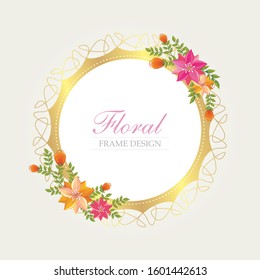 
Floral vector with gold frame and Beautiful wreath floral plants, isolated, editable and suitable for invitation, wedding, greeting cards, birthday cards etc.