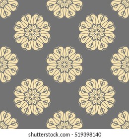 Floral vector golden ornament. Seamless abstract classic pattern with flowers