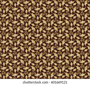 Floral vector golden ornament. Seamless abstract classic background with flowers. Pattern with repeating elements