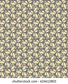 Floral vector golden ornament. Seamless abstract classic background with flowers. Pattern with repeating elements