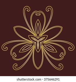 Floral vector golden pattern with fine arabesques. Abstract oriental ornament