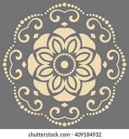 Floral vector golden pattern with fine arabesques. Abstract oriental ornament