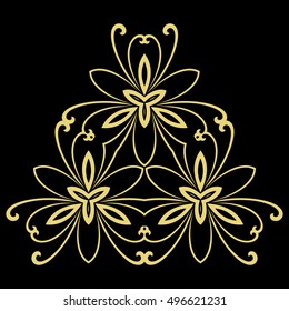 Floral vector golden pattern with fine arabesques. Abstract oriental ornament