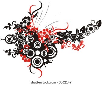Floral vector grunge background in black and red. Check my portfolio for many more of this series as well as thousands of other great vector items.