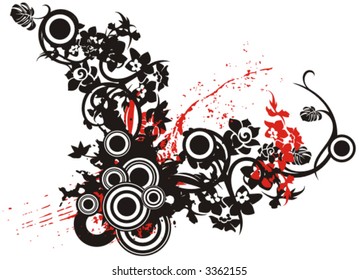 Floral vector grunge background in black and red. Check my portfolio for many more of this series as well as thousands of other great vector items.