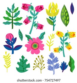 Floral vector hand drawn set.