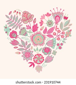 Floral vector heart. Cute romantic background