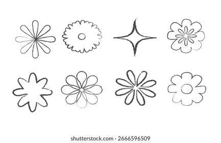 florales Vektorsymbol, Blumenstrichzeichnung, Vektorblumensymbolsatz