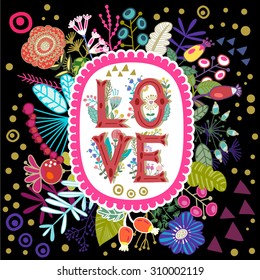 Floral vector illustration amazing "Love". 