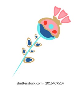 Floral vector illustration based on traditional folk-art ornaments. Isolated colorful flower on white background. Decorative Scandinavian style. 