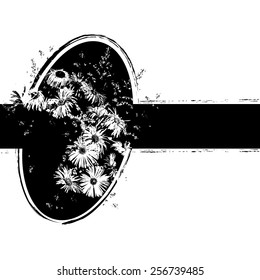 floral vector illustration with bunch of flowers in black and white colors