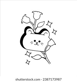 floral vector illustration with cute cat