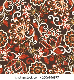 floral vector illustration in damask style. Seamless background