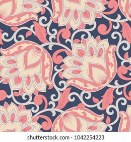 floral vector illustration in damask style. ethnic background