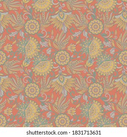 floral vector illustration in damask style. ethnic background