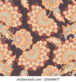 floral vector illustration in damask style. ethnic background